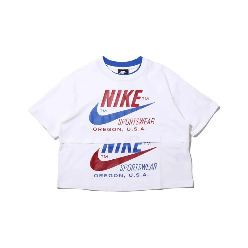 Nike Drop Shoulder Sleeve T Shirt Women's White US Version-0