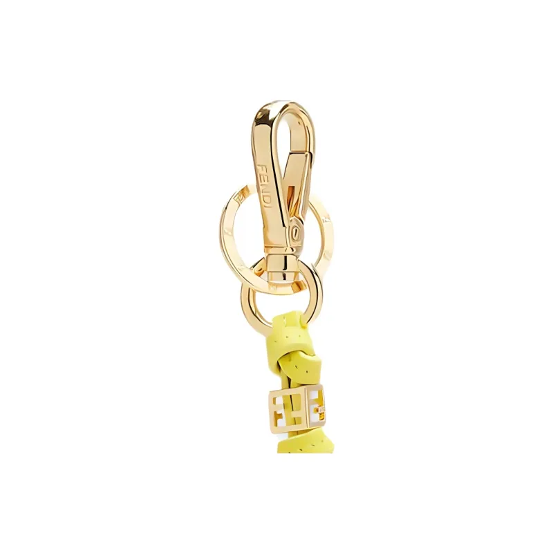 FENDI FF Diamonds Series Leather Key Ring Bag Accessories Women's Yellow-2