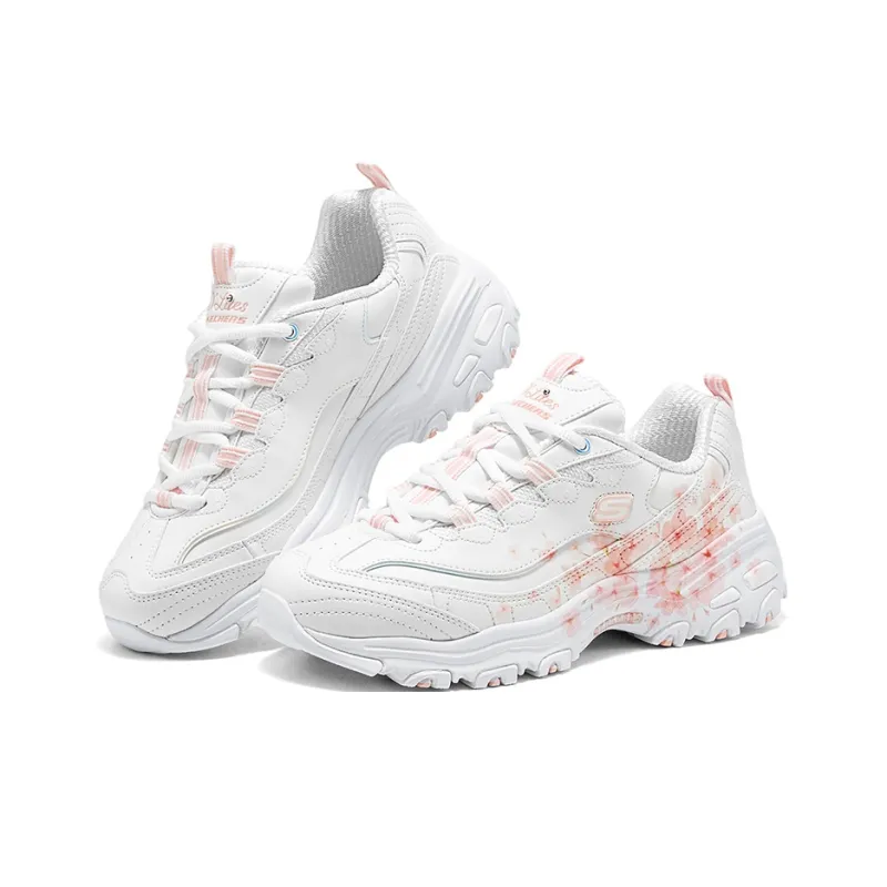 Skechers DLITES Anti Slip And Wear Resistant Height Increasing Low Top Chunky Sneakers Women's White Pink-2
