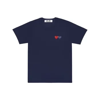 CDG Play Navy & Red Double Heart T Shirt 'Navy'