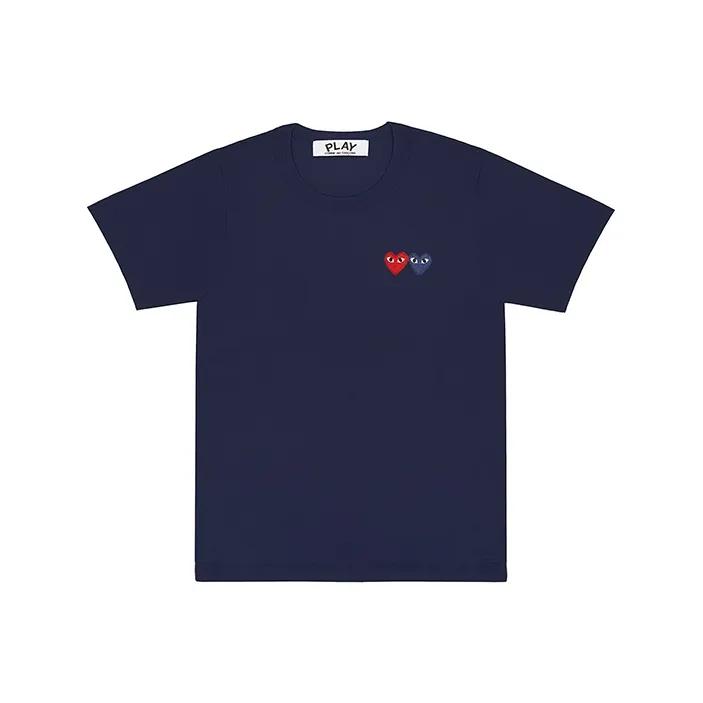 CDG Play Navy & Red Double Heart T Shirt 'Navy'-0