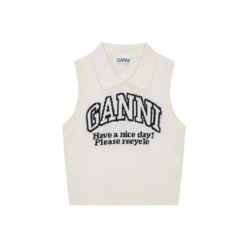 GANNI Logo Intarsia Knit Vest-0
