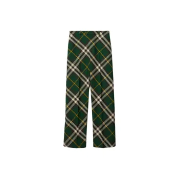 Burberry Wide Leg Equestrian Knight Motif Checked Trousers