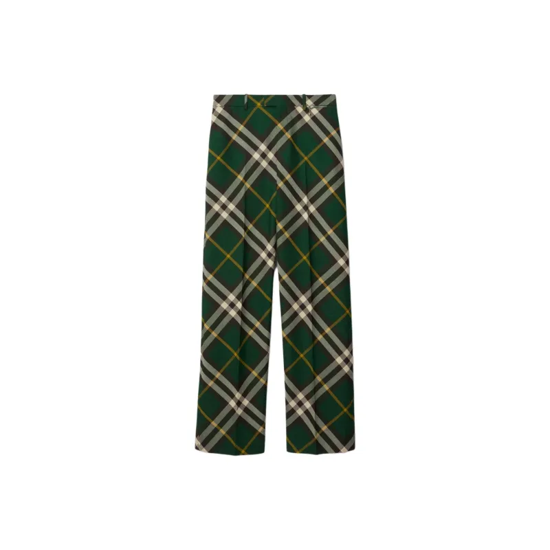 Burberry Wide Leg Equestrian Knight Motif Checked Trousers-0
