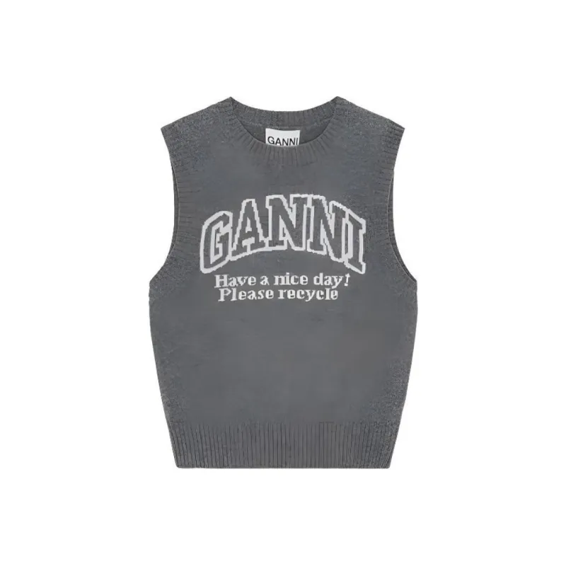 GANNI Logo Intarsia Knitted Vest-0