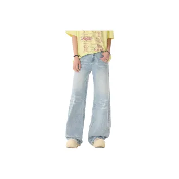 HCHUICHENG Jeans Unisex Washed Blue