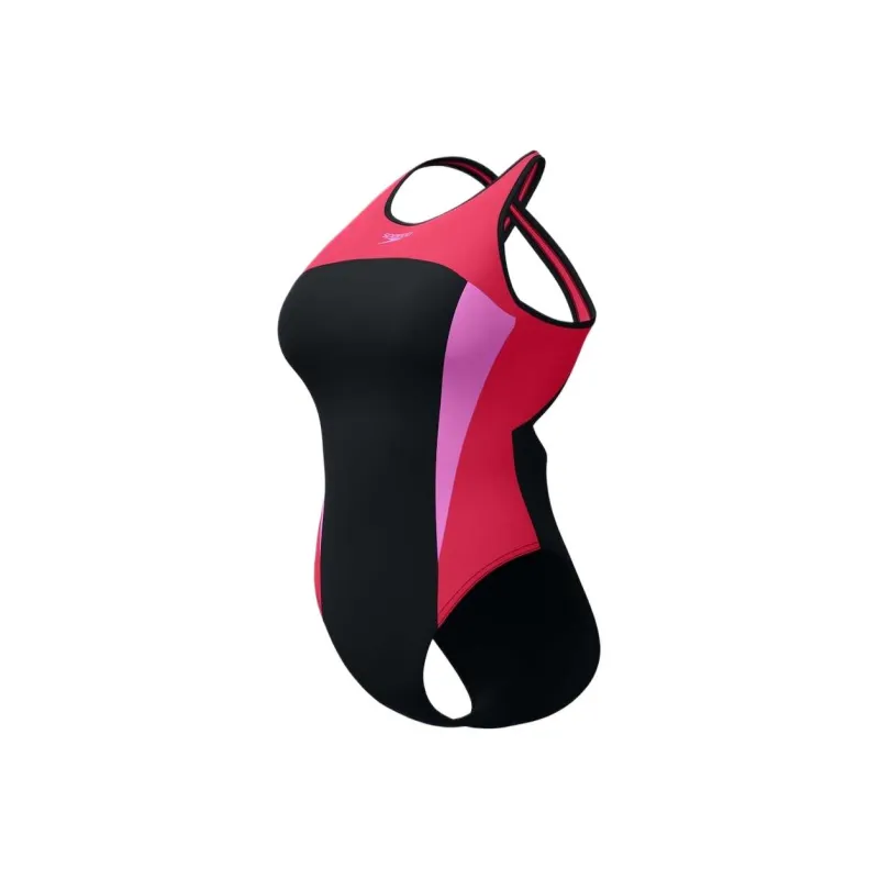 Speedo HighneckSpliceCrossback One piece Swimsuit Women's Black Pink-3