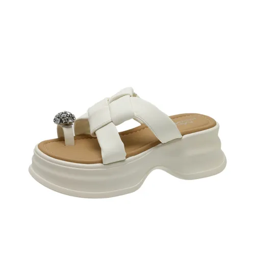 AJPAP Rubber Sole Rhinestone Woven Slide Slippers Women's