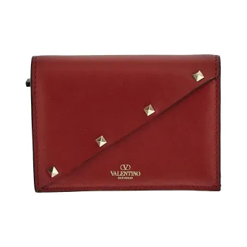 Valentino Rockstud Leather Wallet Women's Red