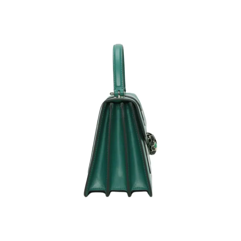 BVLGARI Serpenti Forever Cow Leather Handbag Small Size Women's Green-2