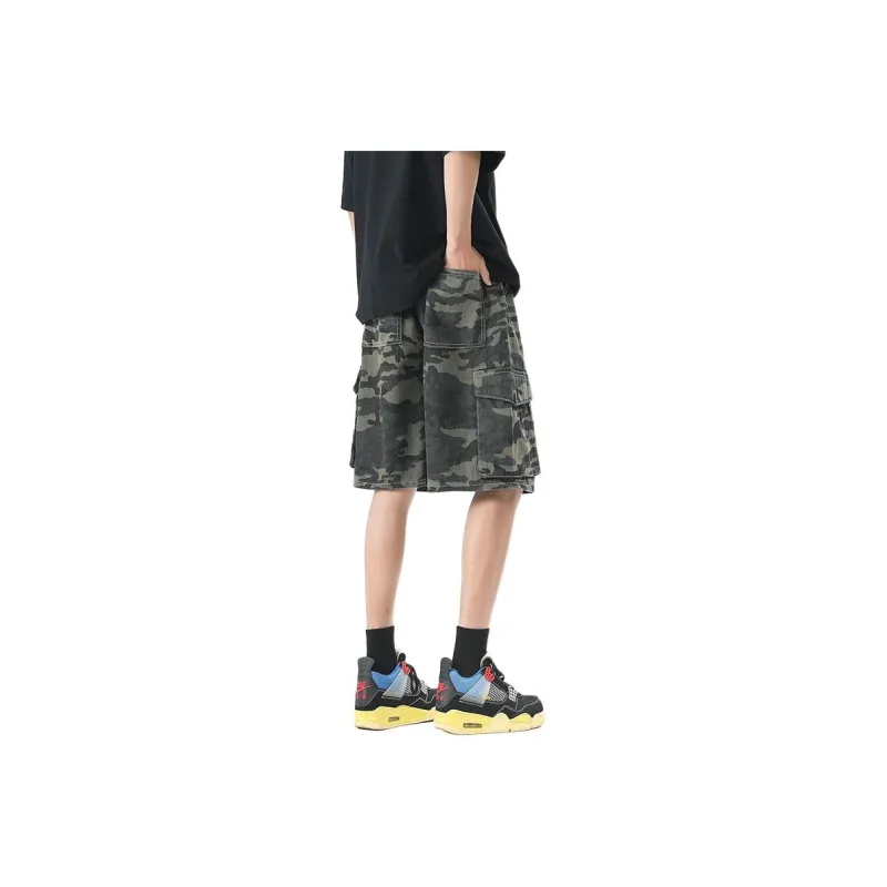 RENBEN Denim Shorts Unisex Camouflage Gray-7