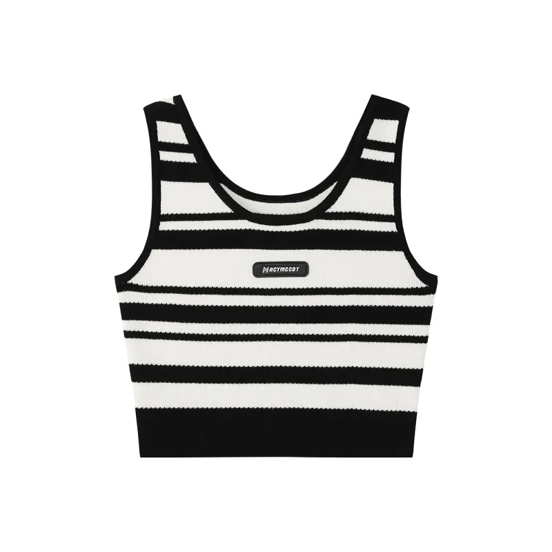 MacyMccoy Tank Tops Women's Black White Stripes-0