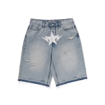 A BATHING APE Destroyed Sta Relaxed Fit 13Oz Demin Shorts