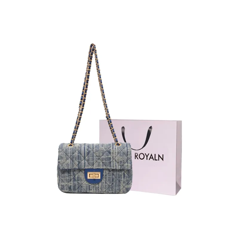 LOUIS ROYALN Denim Shoulder Bag, Crossbody Bag Regular Women's Dark Blue/Light Blue-0