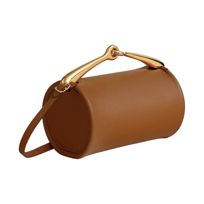 HERMES Maximors Swift Calfskin Cylinder Bag, Shoulder Bag, Crossbody Bag, Handbag Women's 37 Gold Brown-2