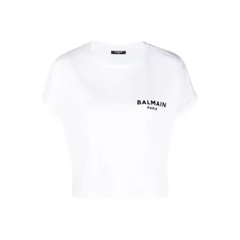 BALMAIN Flocked logo Cropped T shirt