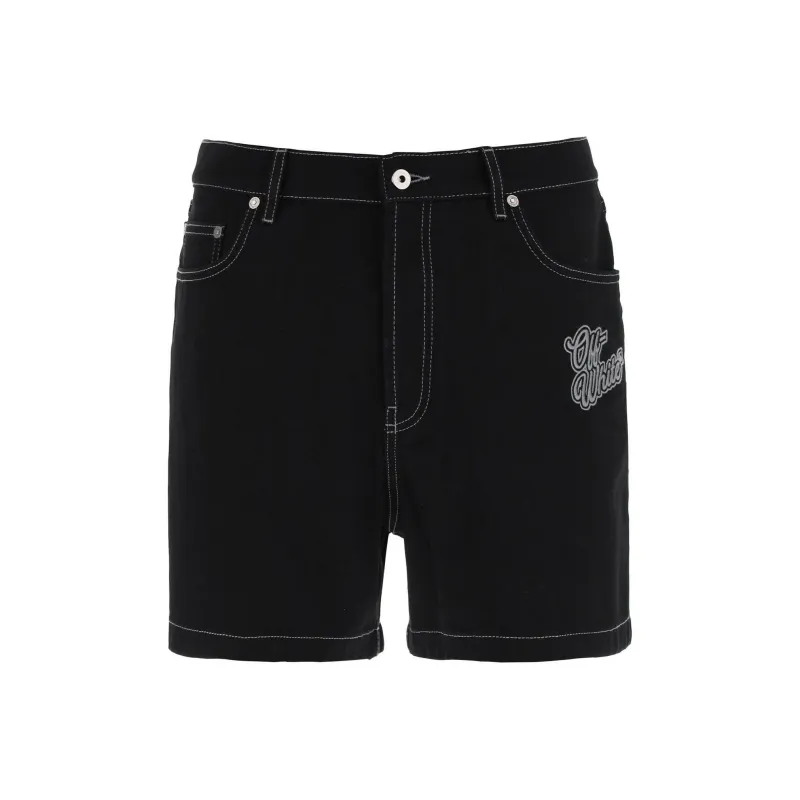 OFF WHITE Logo appliqué Denim Shorts-0