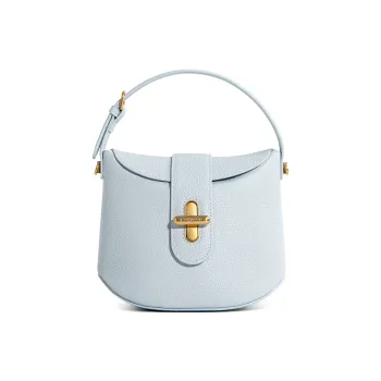 Cthulhu Top Grain Cow Leather Curling Lock Bag, Shoulder Bag, Handbag Medium Size Women's Blue/elephant Grey