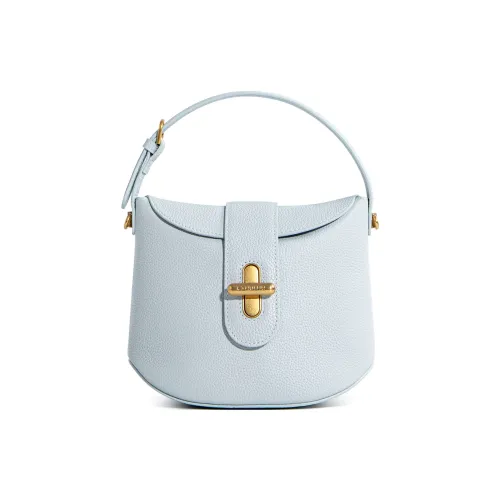 Cthulhu Top Grain Cow Leather Curling Lock Bag, Shoulder Bag, Handbag Medium Size Women's Blue/elephant Grey