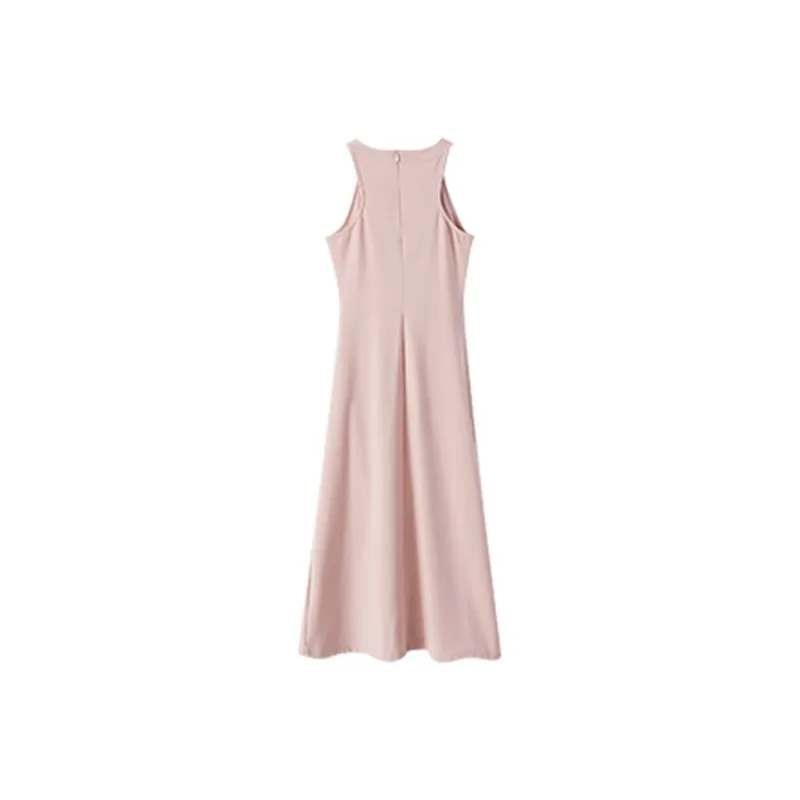 TOUCH MISS Sleeveless Dress Women's Dusty Pink With Floral Brooch-3