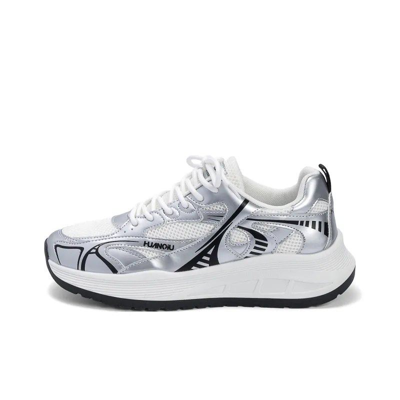 HUANQIU Breathable Coverage Height Increase Low Top Chunky Sneakers Men's Beige Silver-0