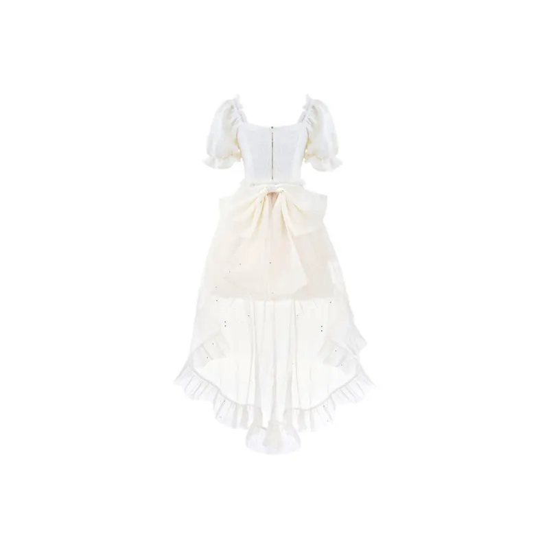 Yvetteclassic Short Sleeved Dress Women's Apricot Includes Detachable Large Hem+Large Bowknot-1