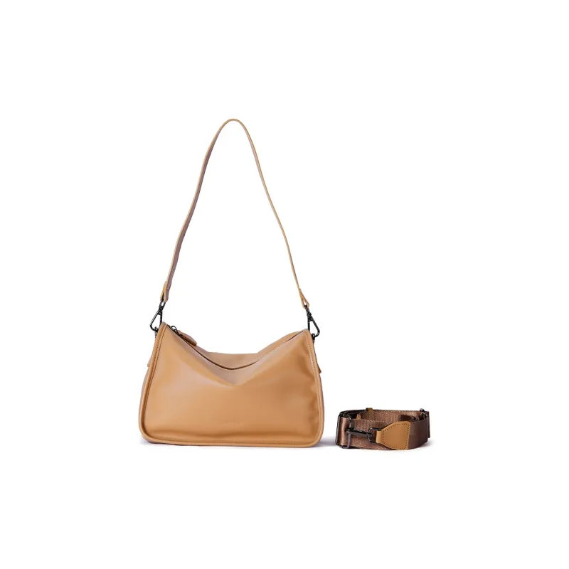 Dubaolu Synthetic Leather Outer/Cow Split Leather Base Shoulder Bag Medium Size Women's Apricot-1