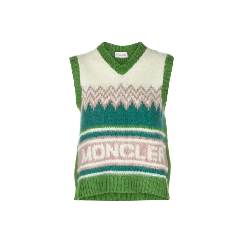 Moncler Knitted Vest 'Green/Pink/White'-0