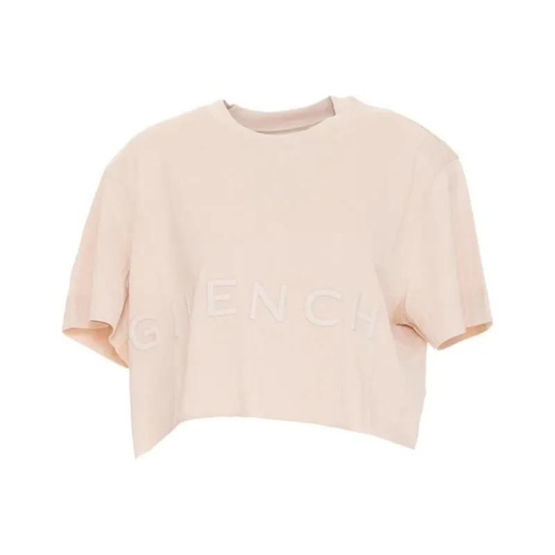 Givenchy Embroidered Slim Fit Cropped T Shirt 'Light Beige'-0