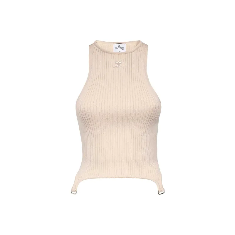 COURREGES Logo embroidered Ribbed Tank Top-0