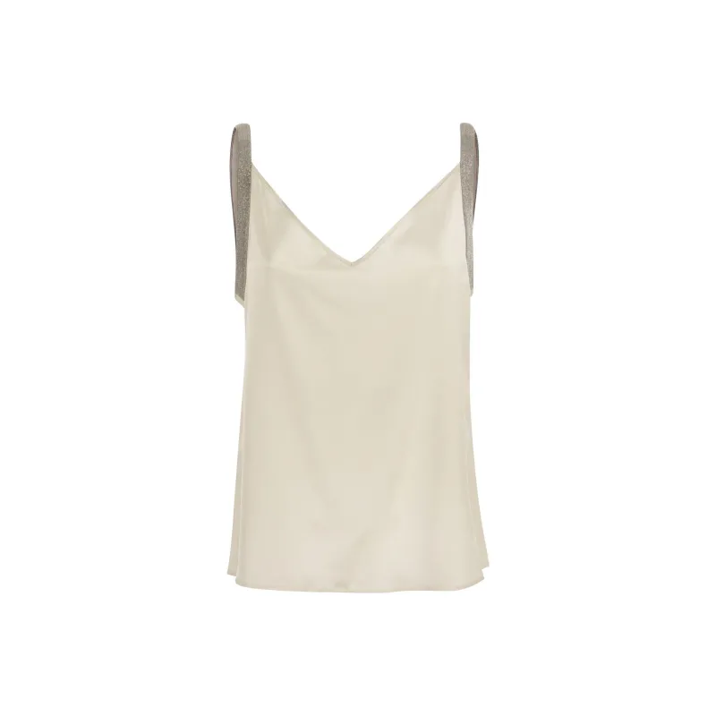 Fabiana Filippi Metallic Trim V Neck Satin Camisole-0
