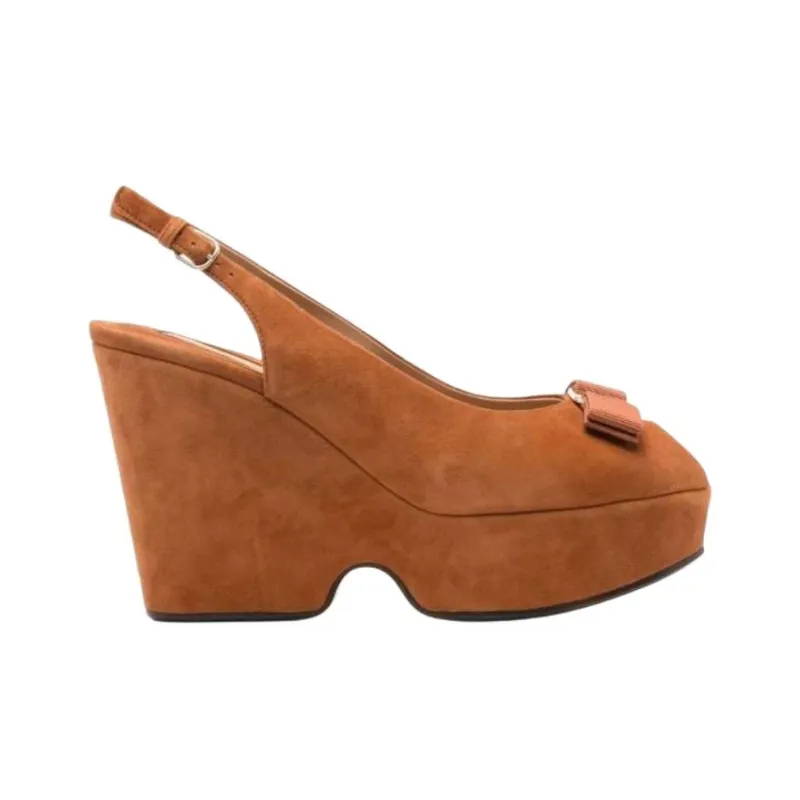 FERRAGAMO Lally Wedge Heel High Heels 10.5cm Women's Brown-1