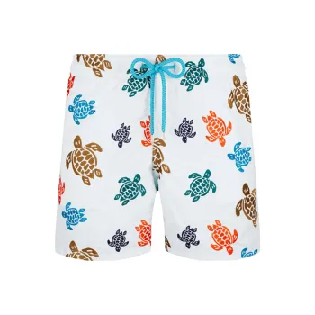 Vilebrequin Men Embroidered Swimwear Ronde Des Tortues Swimming Shorts Men's White