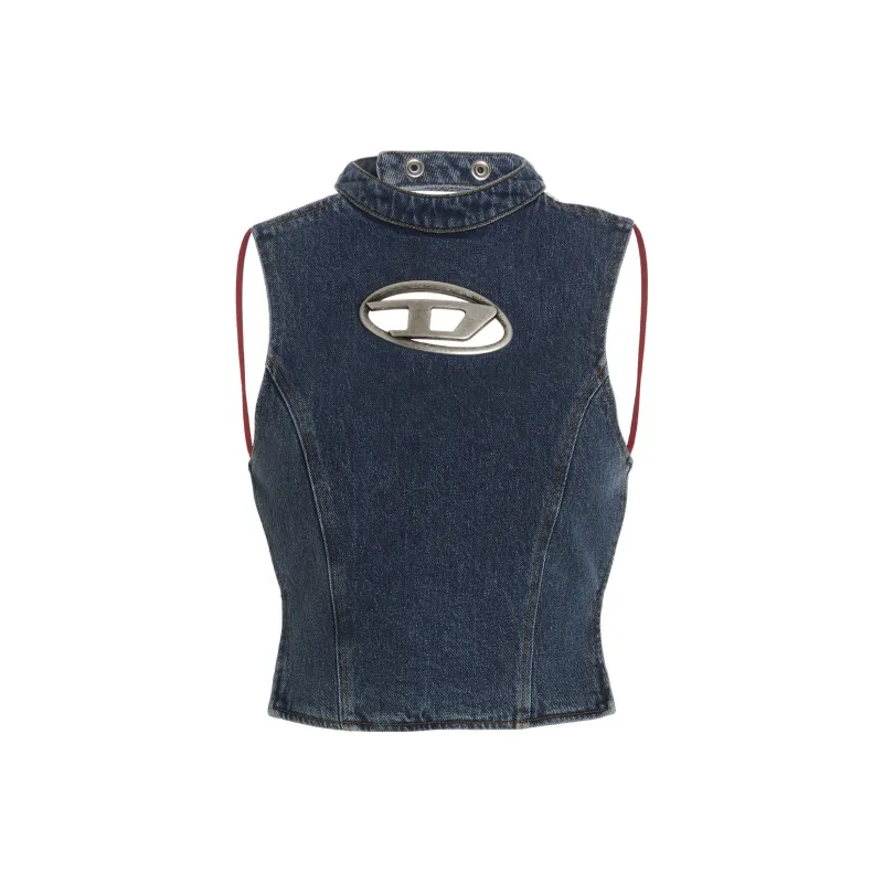 DIESEL Thea Fringes D Logo Denim Top 'Blue'-0