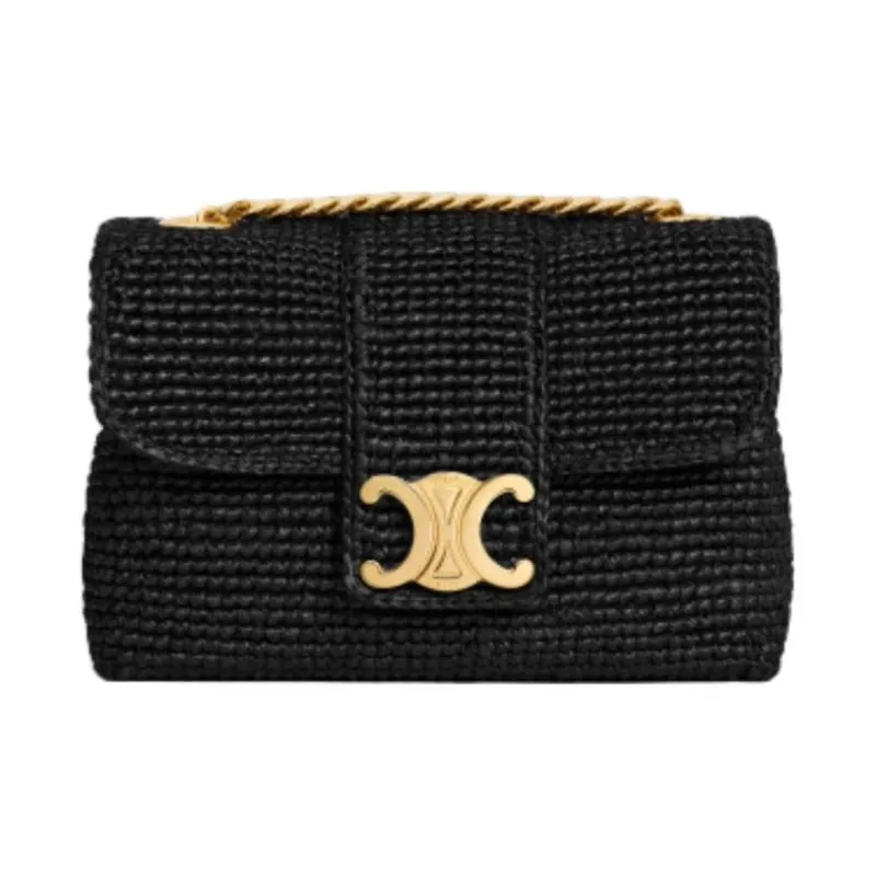 CELINE Victoire Plant Material Crossbody Bag, Shoulder Bag Mini Women's Black-0