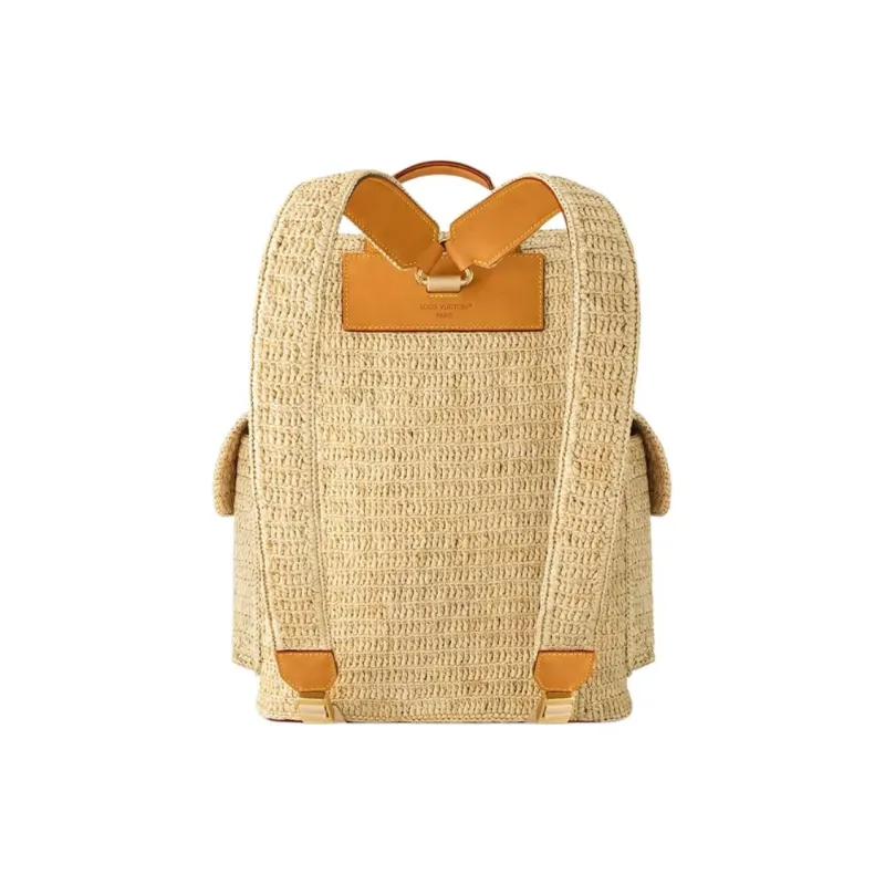 LOUIS VUITTON CHRISTOPHER Raffia Backpack Trumpets Men's Beige & Brown-2