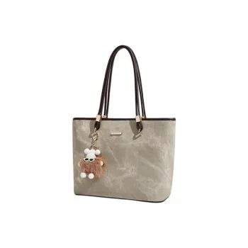 OCTSUI PU Tote Bag, Shopping Bag, Shoulder Bag Women's Light Green/Ecru
