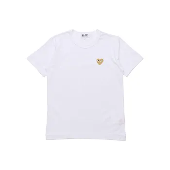 Comme Des Garcons Play Women's Gold Heart T shirt White