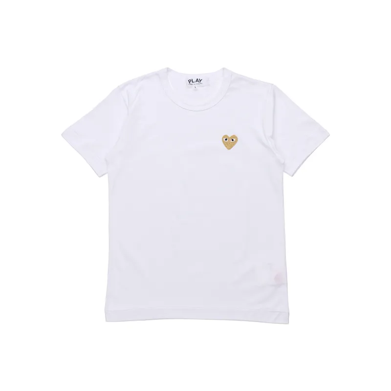 Comme Des Garcons Play Women's Gold Heart T shirt White-0
