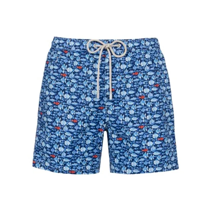 MC2 SAINT BARTHELEMY Comfort Light Swim Shorts With Fishes Print Swimming Shorts Men's Blue-0