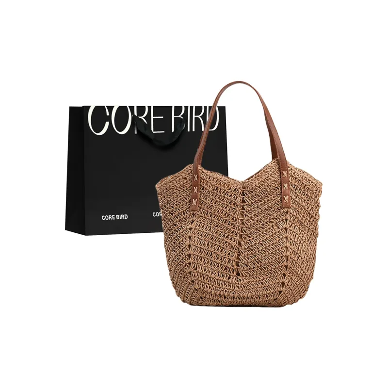 CORE BIRD Straw Woven Shoulder Bag Women's Khaki/Beige-5