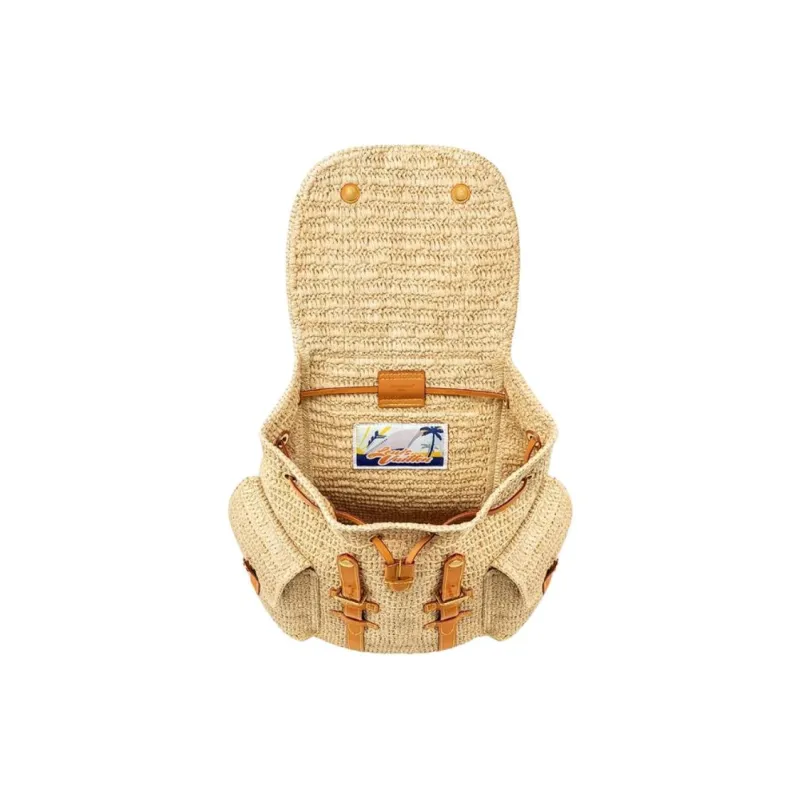 LOUIS VUITTON CHRISTOPHER Raffia Backpack Trumpets Men's Beige & Brown-3