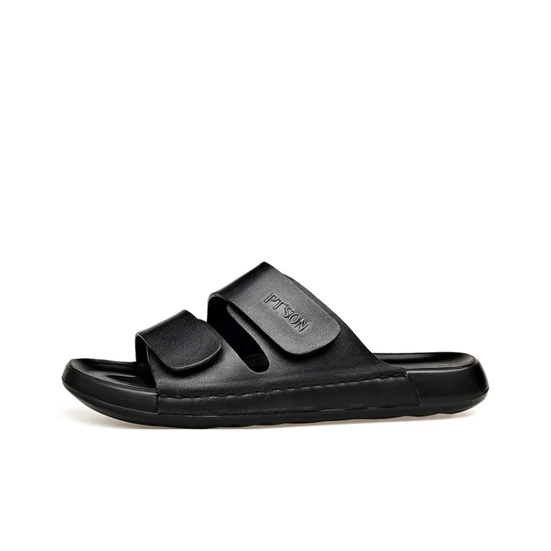 PT'SON Rubber Sole Cut Out Slip Resistant Abrasion Resistant Slide Slippers Men's Black-0