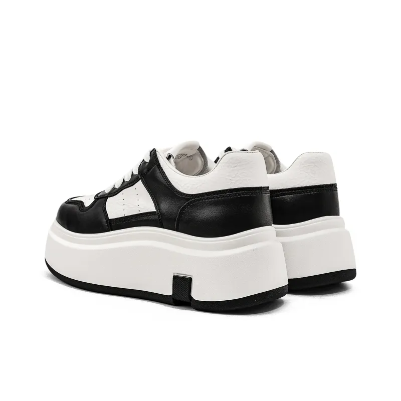KMD Lightweight Height Increasing Low Top Skateboard Shoes Women's Black+White-3