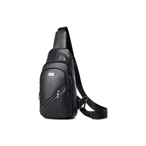 SEPTWOLVES Cow Leather Multifunction Biker Bag, Shoulder Bag, QPL Men's Black