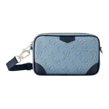 LOUIS VUITTON Leather Trim Pochette, Shoulder Bag Men's Blue