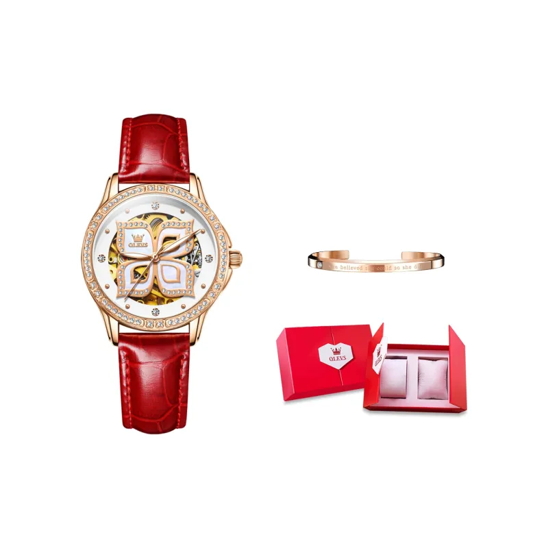 OLEVS Minimalist Series Mechanical Movement Ceramic Strap Watch Women's Watch White Dial-2