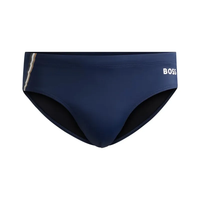 HUGO BOSS Jersey Swim Briefs With Signature Stripe And Swimming Shorts Men's Dark Blue-0