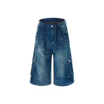 Ghost Mask Denim Shorts Unisex Blue
