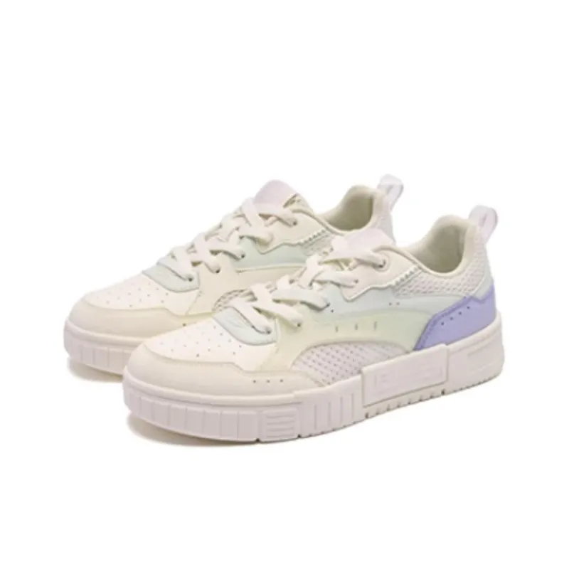 QIAODAN Dry Anti Slip Wear Resistant Low Top Skateboard Shoes Women's White Green Blue-2
